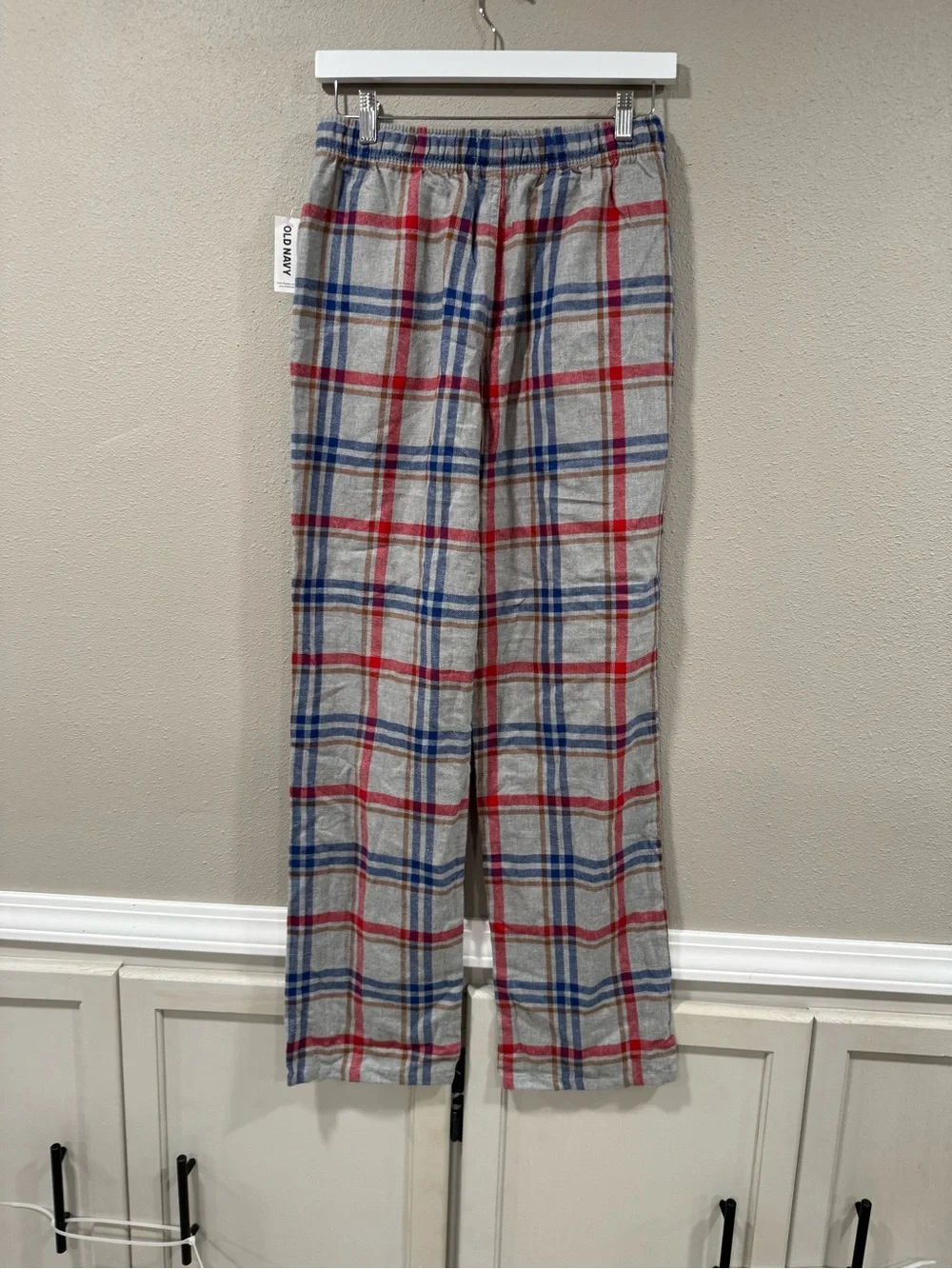 NWT Old Navy Men's Plaid Lounge Pants - Grey with Red & Blue